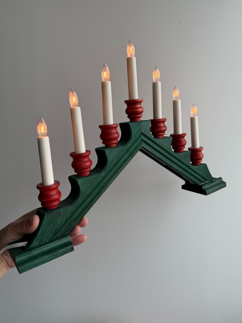 Vintage Wooden Festive Christmas Jule 7 Light Candelabra Plug In Working